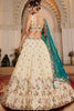 Ivory Embroidered Bridal Lehenga Choli with Sequin Work and Teal Dupatta - Mangaldeep NX