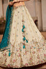 Ivory Embroidered Bridal Lehenga Choli with Sequin Work and Teal Dupatta - Mangaldeep NX