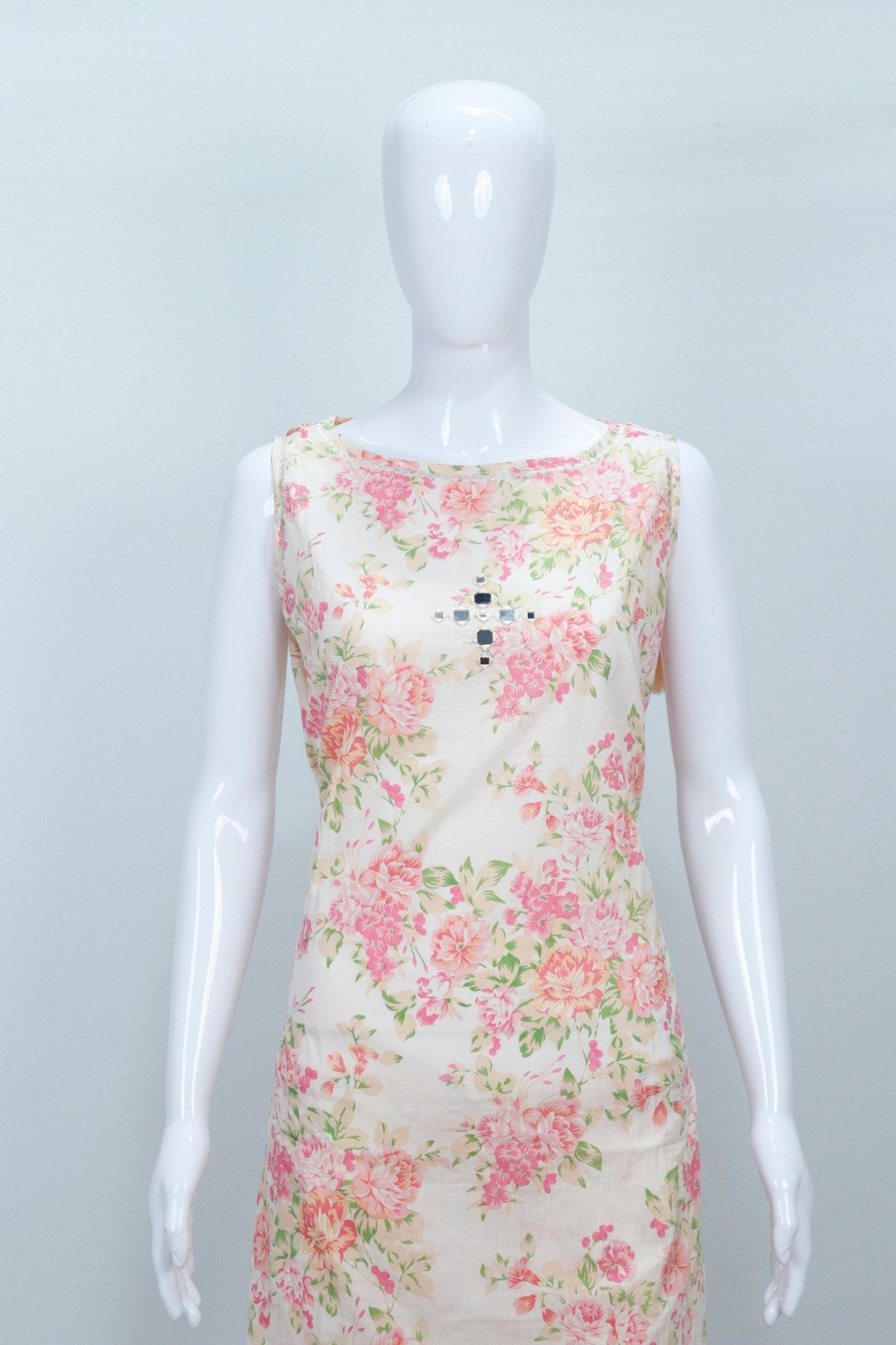 Ivory Floral Printed Sleeveless Palazzo Suit - Mangaldeep NX