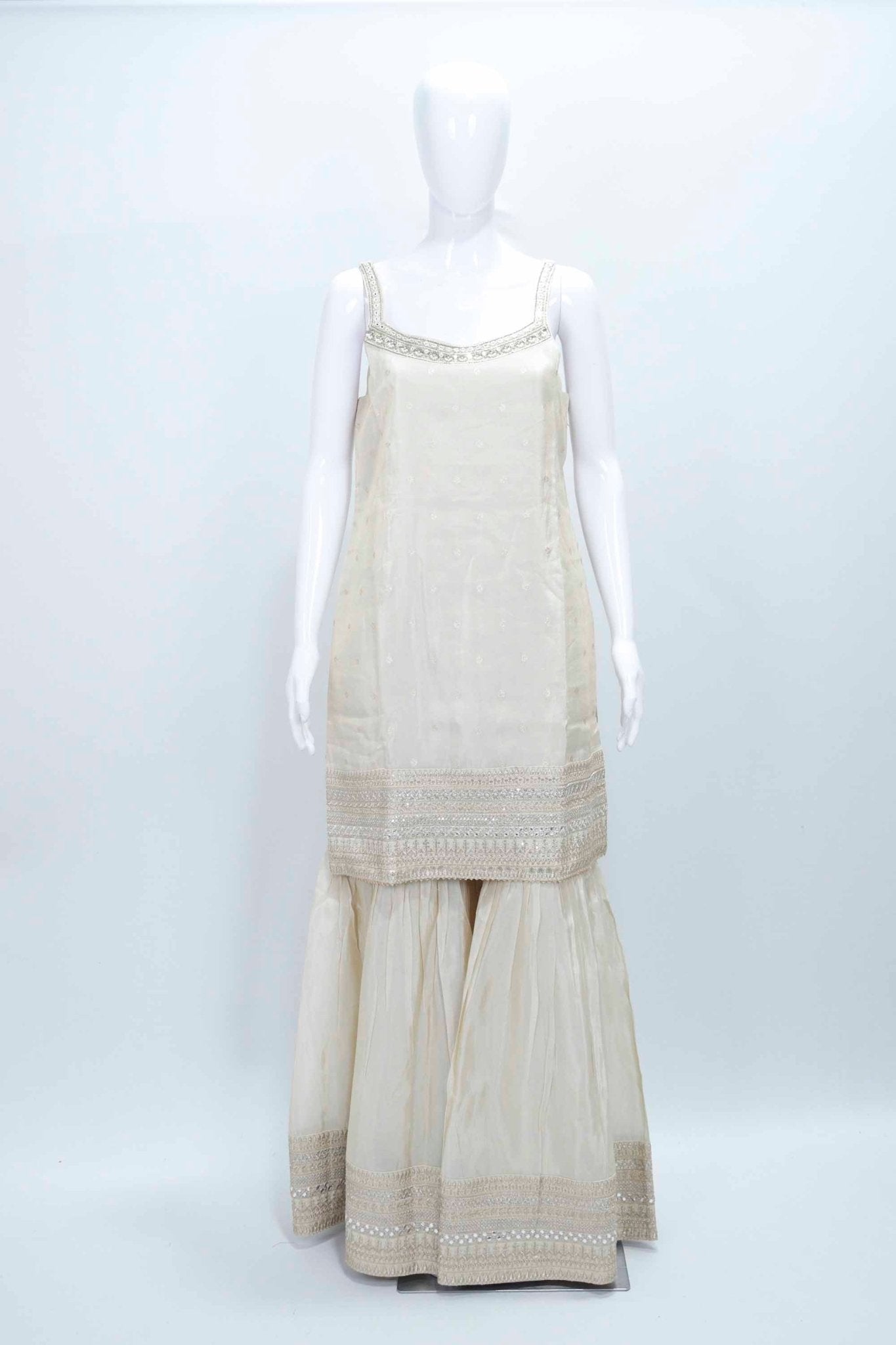 Ivory Mirror Work Sharara Set with Dupatta for Festive Wear - Mangaldeep NX