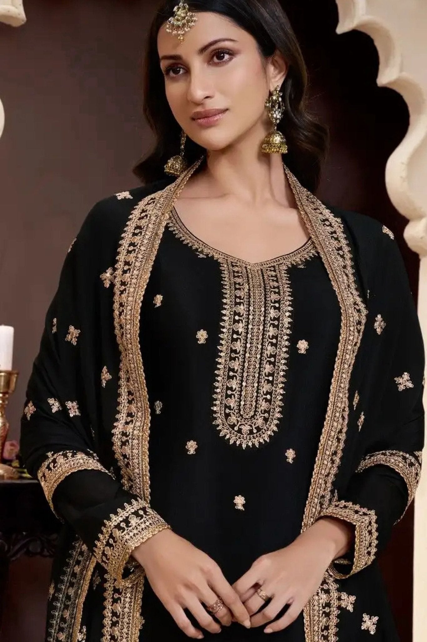Latest Black Embroidered Sharara Suit for Women - Mangaldeep NX