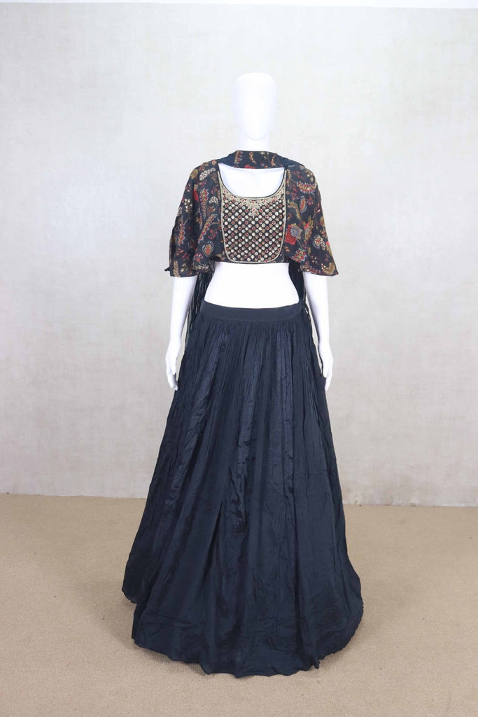 Latest Black Mirror Work Blouse with Flared Lehenga - Mangaldeep NX
