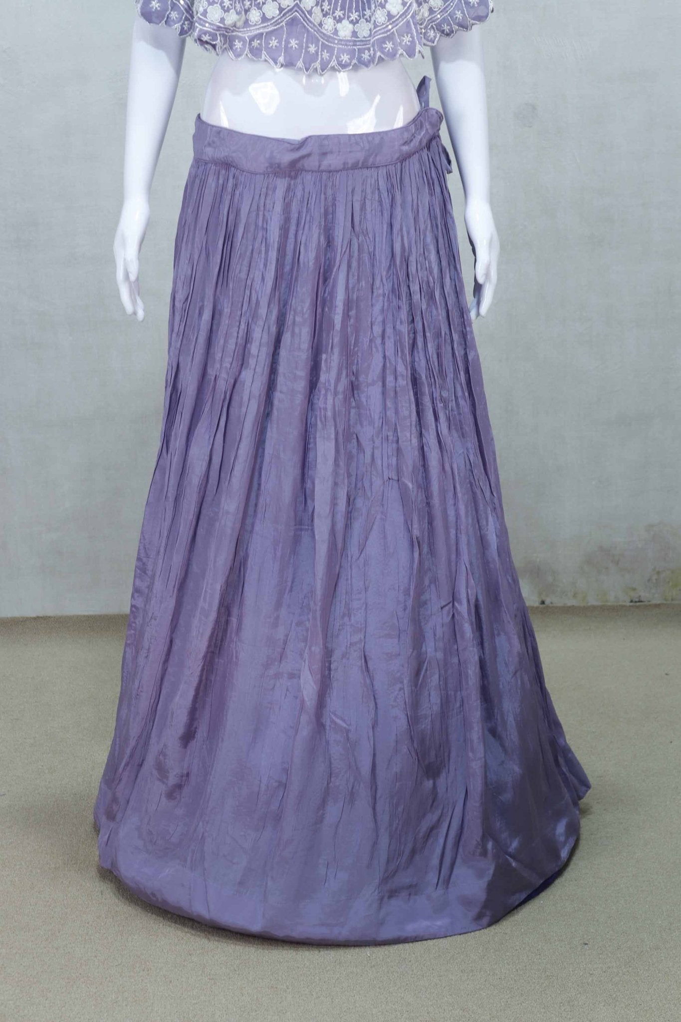 Lavender Cape Style Embroidered Lehenga Set with Net Dupatta - Mangaldeep NX