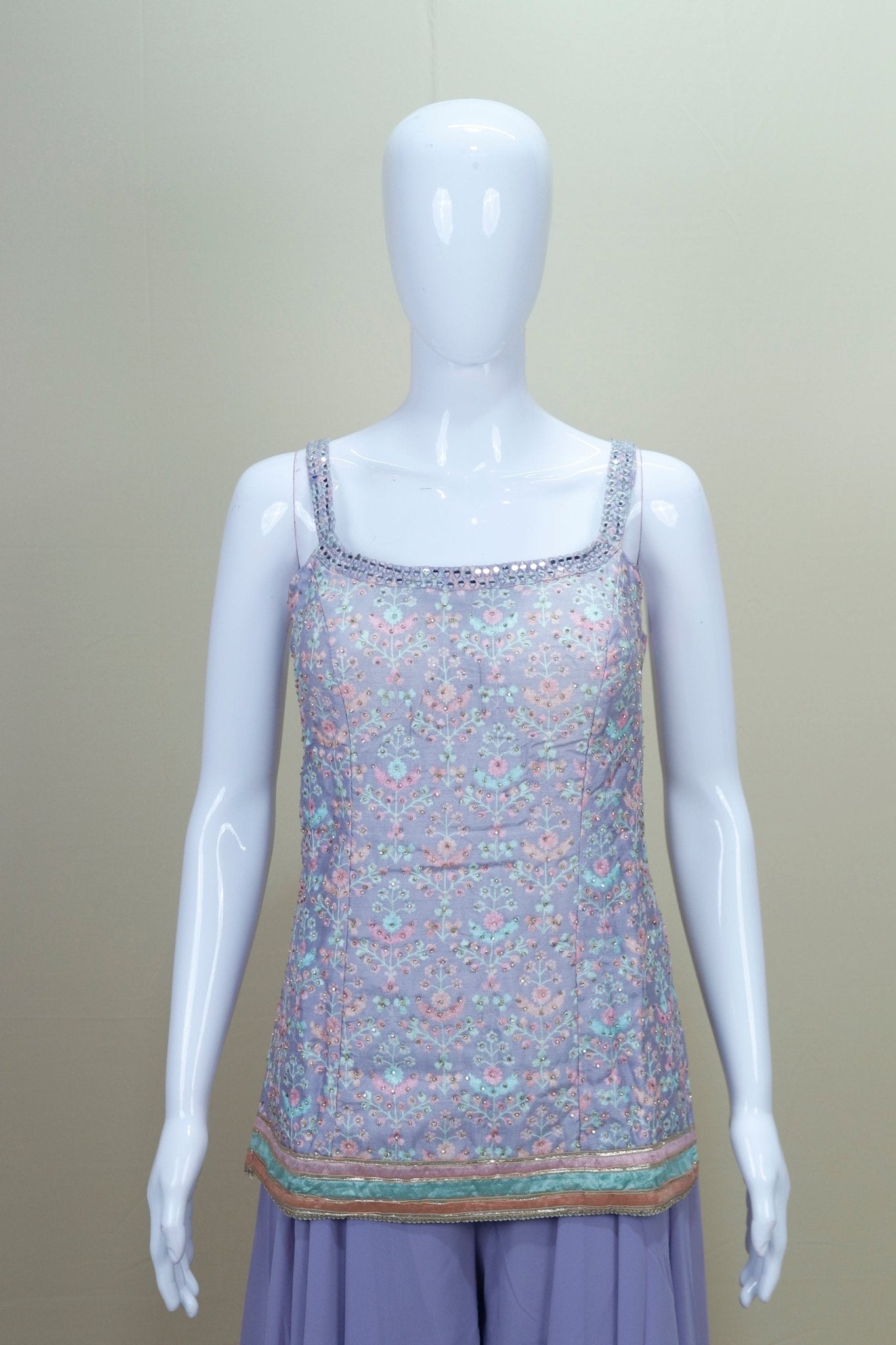 Lavender Embroidered Georgette Sharara Suit with Matching Dupatta - Mangaldeep NX