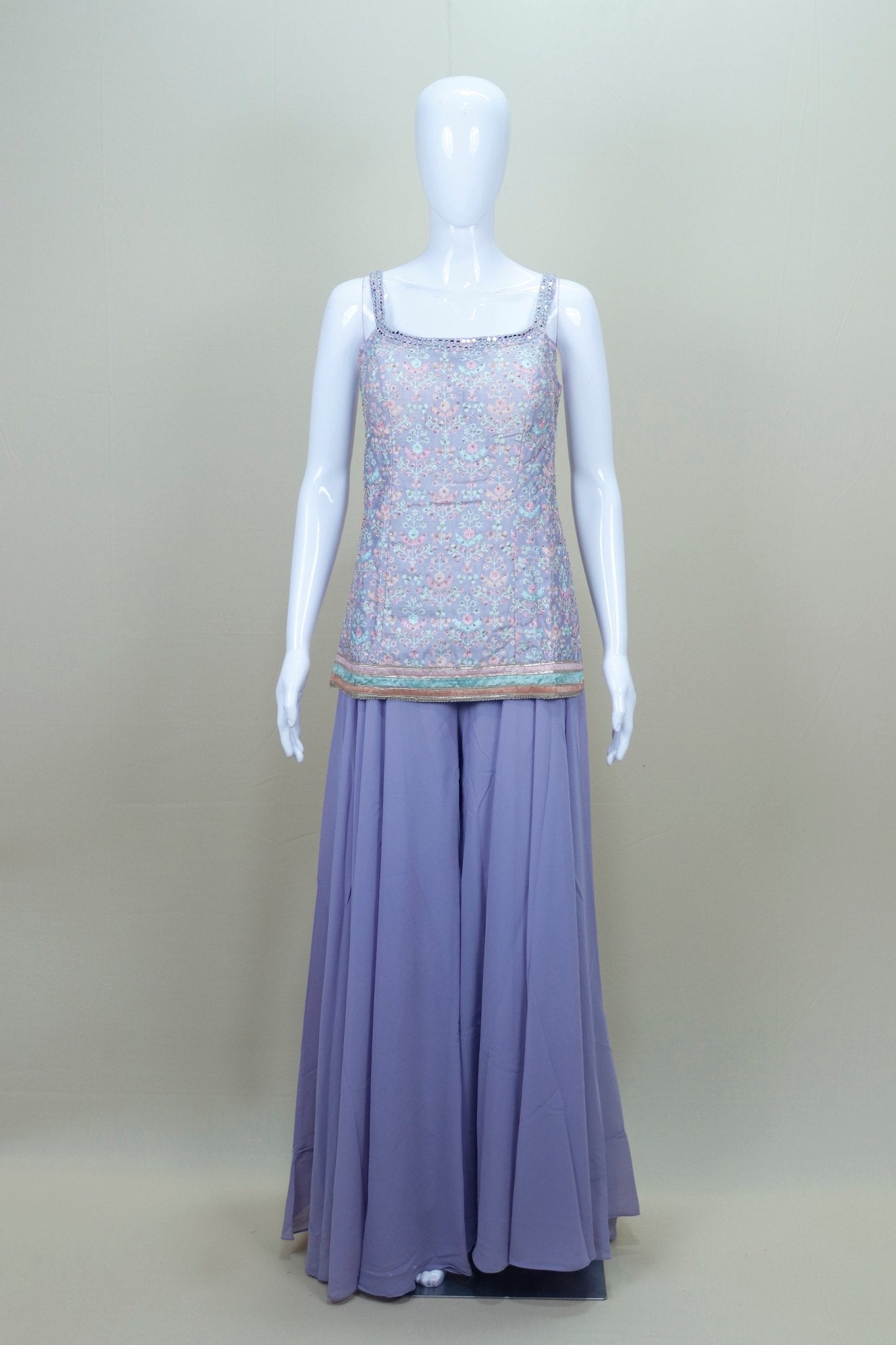 Lavender Embroidered Georgette Sharara Suit with Matching Dupatta - Mangaldeep NX
