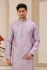 Lavender Embroidered Kurta with White Churidar Pants for Men - Mangaldeep NX