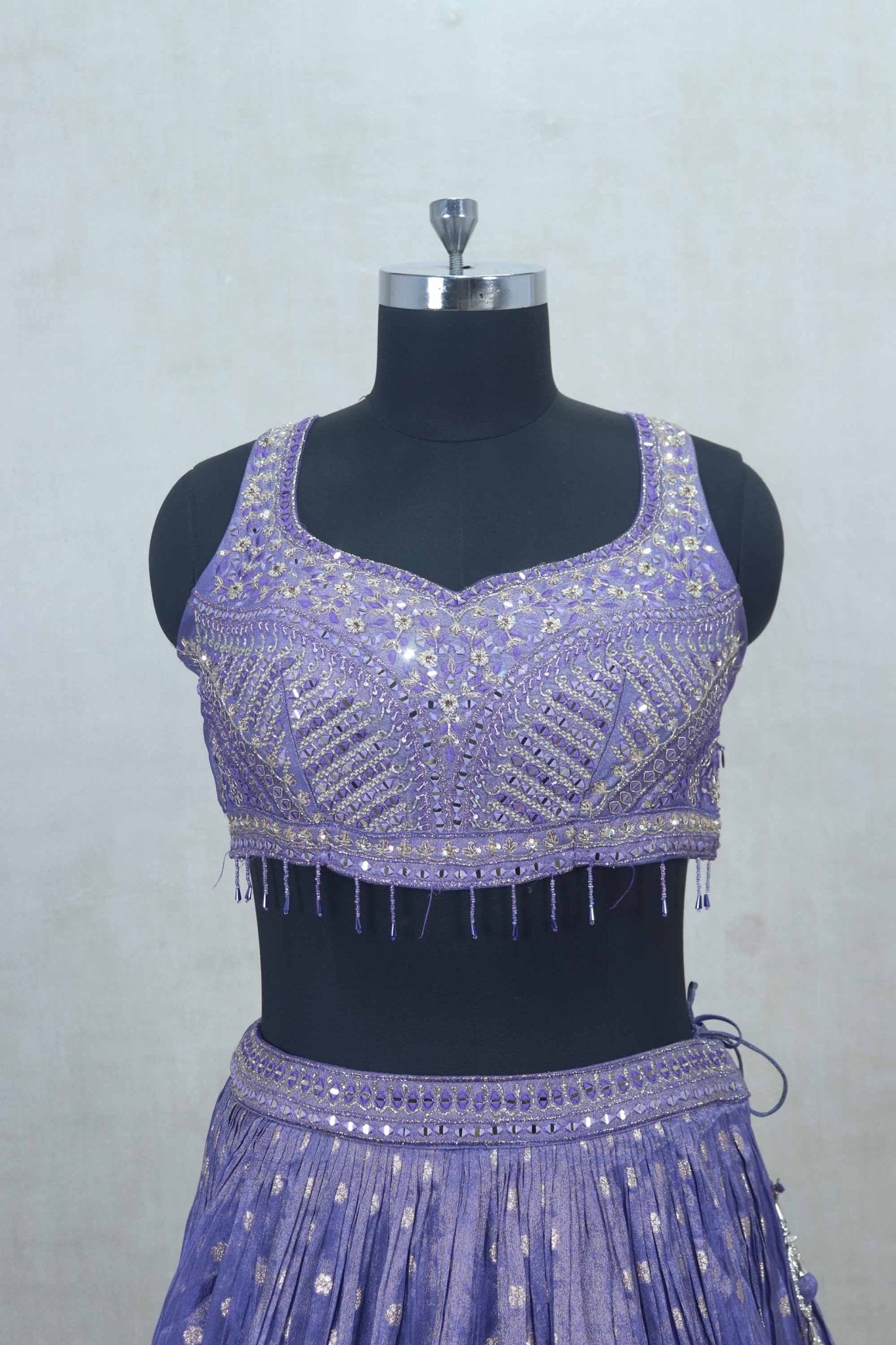 Lavender Embroidered Silk Lehenga Choli with Dupatta - Mangaldeep NX