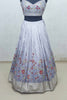 Lavender Embroidered Silk Lehenga Choli with Floral Thread Work and Blue Net Dupatta - Mangaldeep NX