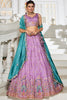 Lavender Embroidered Silk Lehenga Choli with Multicolor Thread Work and Teal Dupatta - Mangaldeep NX