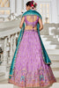 Lavender Embroidered Silk Lehenga Choli with Multicolor Thread Work and Teal Dupatta - Mangaldeep NX