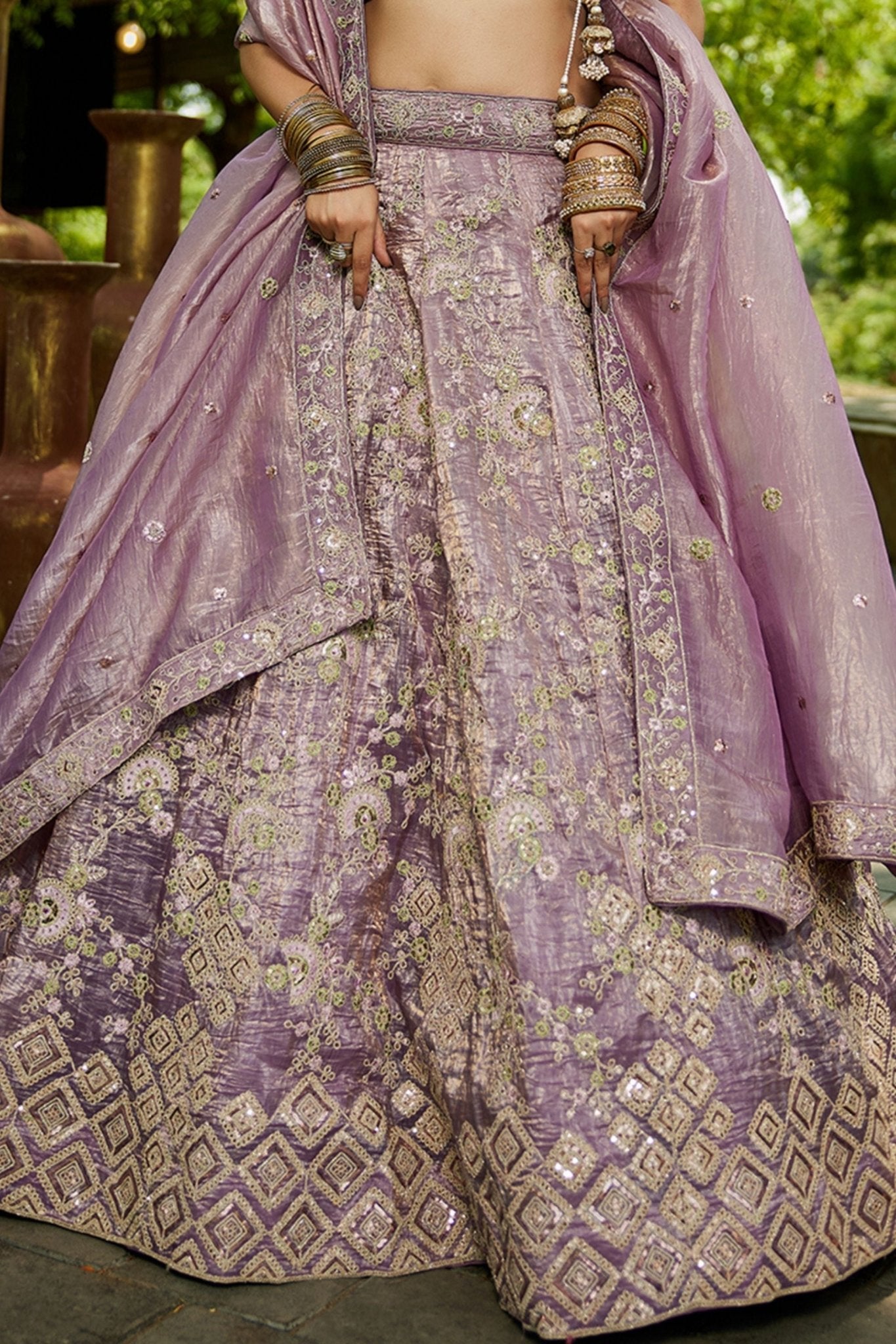 Lavender Embroidered Silk Lehenga Choli with Sequin and Mirror Work Dupatta - Mangaldeep NX