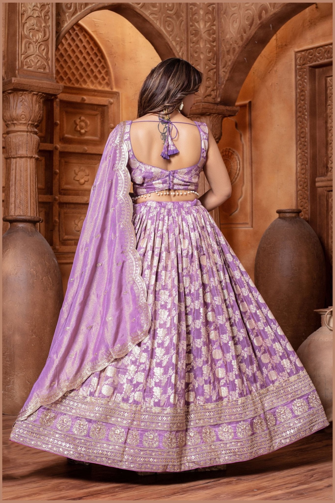 Lavender Silk Bridal Lehenga Choli with Zari and Sequin Embroidery - Mangaldeep NX