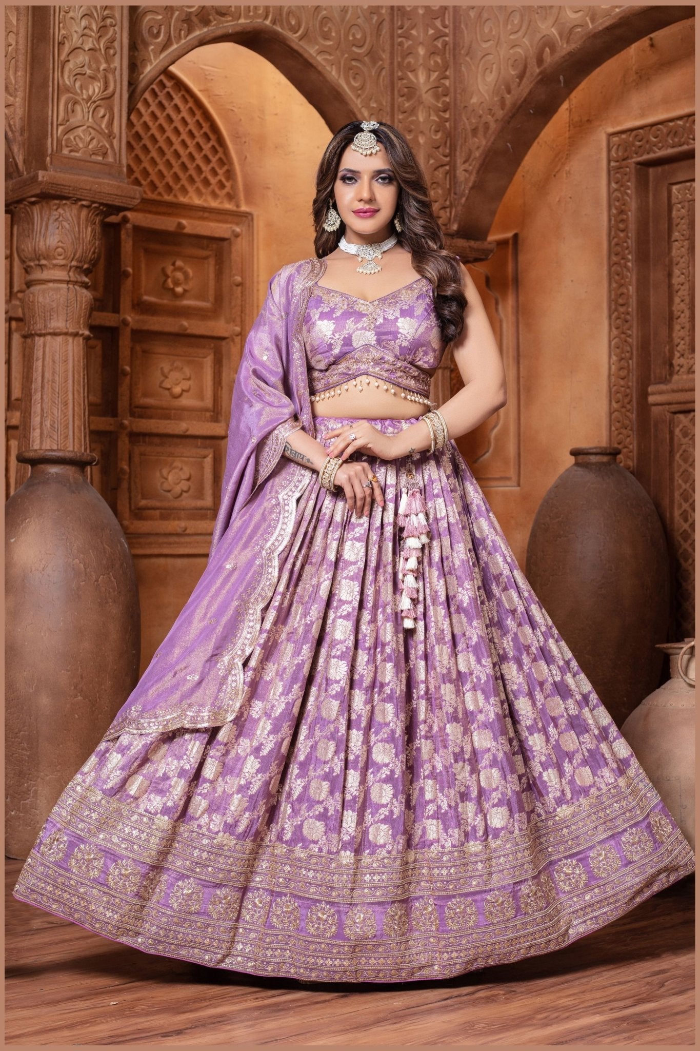 Lavender Silk Bridal Lehenga Choli with Zari and Sequin Embroidery - Mangaldeep NX