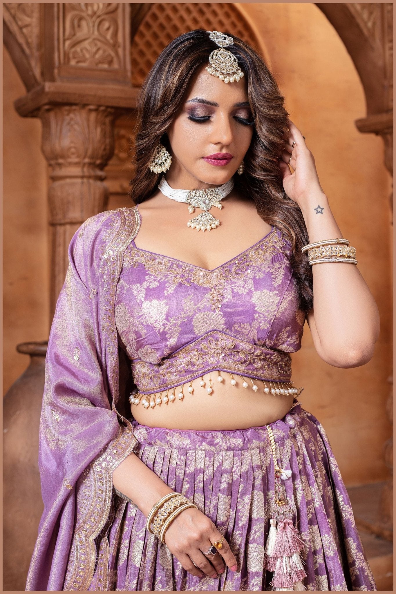 Lavender Silk Bridal Lehenga Choli with Zari and Sequin Embroidery - Mangaldeep NX