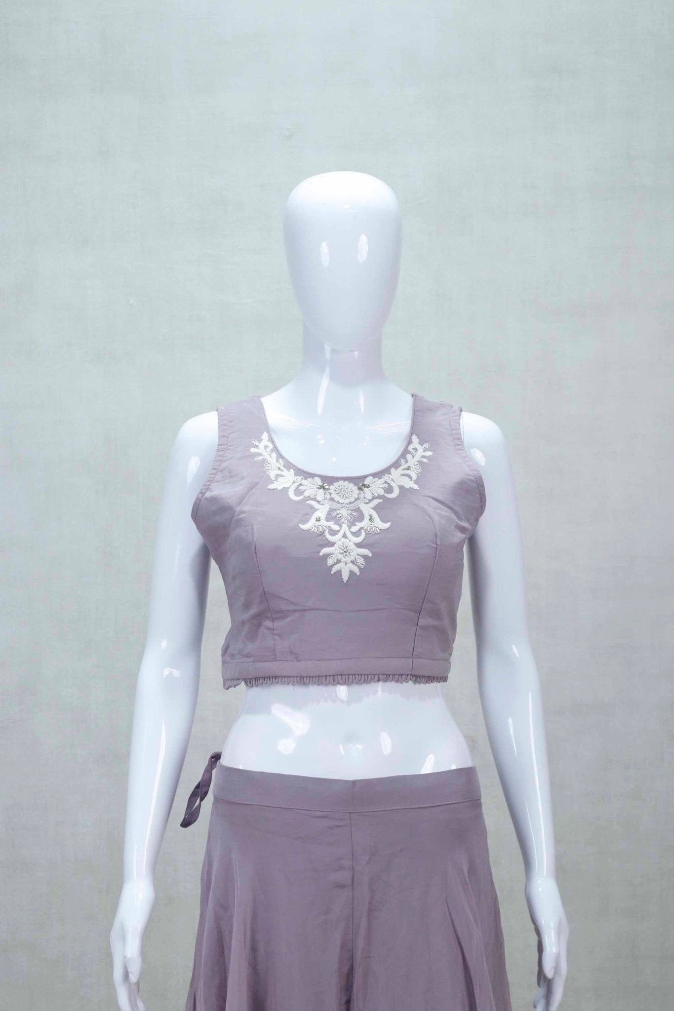 Lavender Silk Crop Top Sharara Set with Embroidered Jacket - Mangaldeep NX