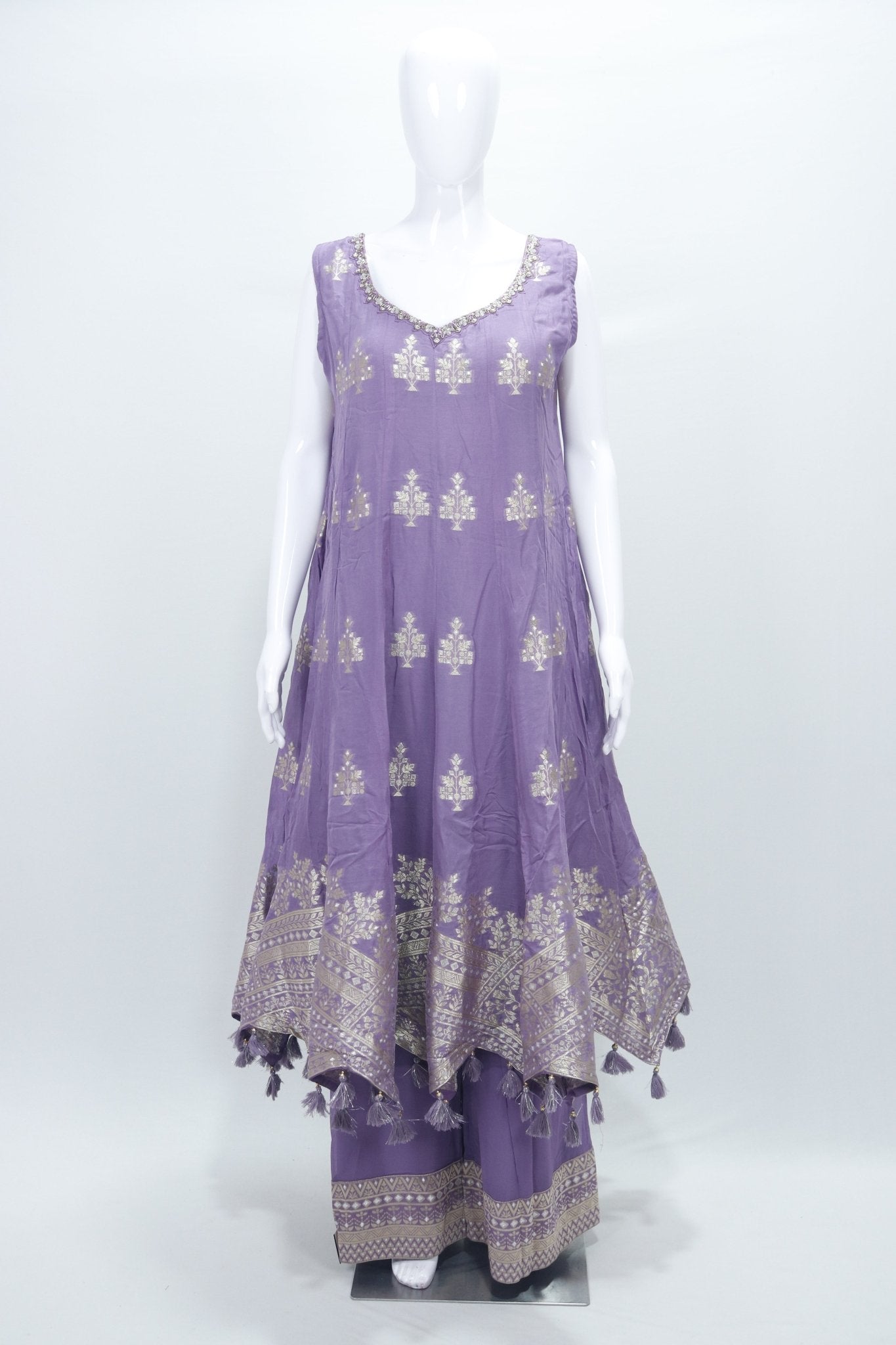 Lavender Sleeveless Anarkali Suit Set with Gota Patti Embroidery and Dupatta Festive Ethnic Wear for Women - Mangaldeep NX