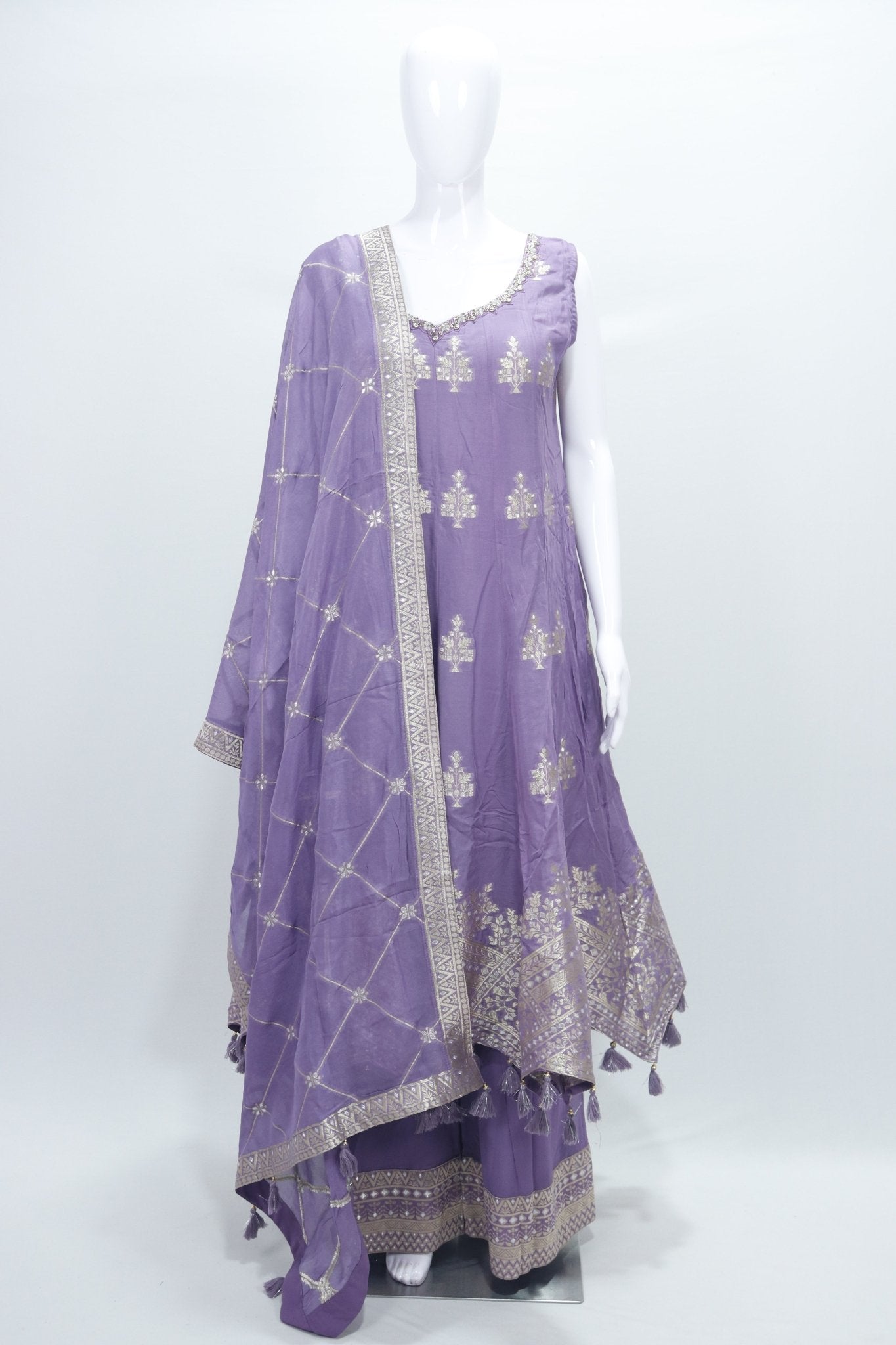 Lavender Sleeveless Anarkali Suit Set with Gota Patti Embroidery and Dupatta Festive Ethnic Wear for Women - Mangaldeep NX