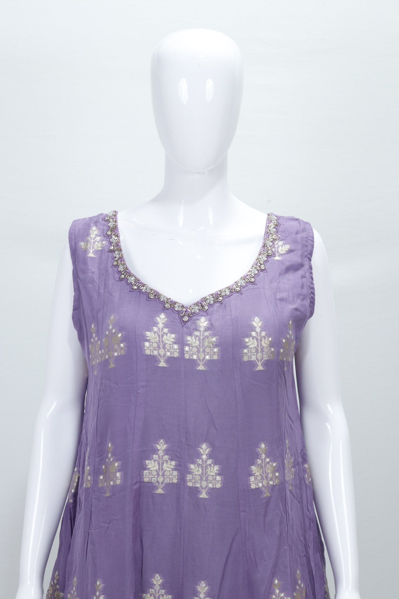 Lavender Sleeveless Anarkali Suit Set with Gota Patti Embroidery and Dupatta Festive Ethnic Wear for Women - Mangaldeep NX