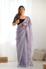 Lavender Twill Net Saree with Silver Sequin Border and Maroon Velvet Blouse - Mangaldeep NX