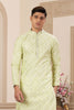 Light Green Sequin Embroidered Silk Kurta Pajama Set for Men - Mangaldeep NX