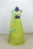 Lime Green Embroidered Lehenga Choli with Mirror Work and Blue Border Dupatta - Mangaldeep NX