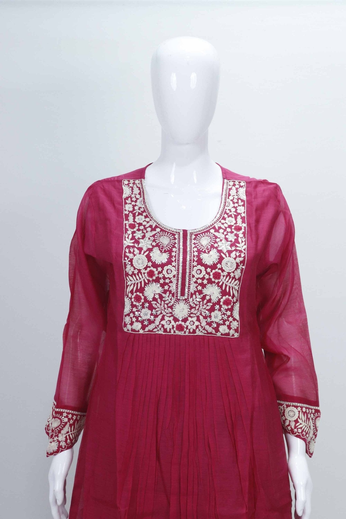 Magenta Chikankari Cotton Kurta Set with Embroidered Dupatta for Women - Mangaldeep NX