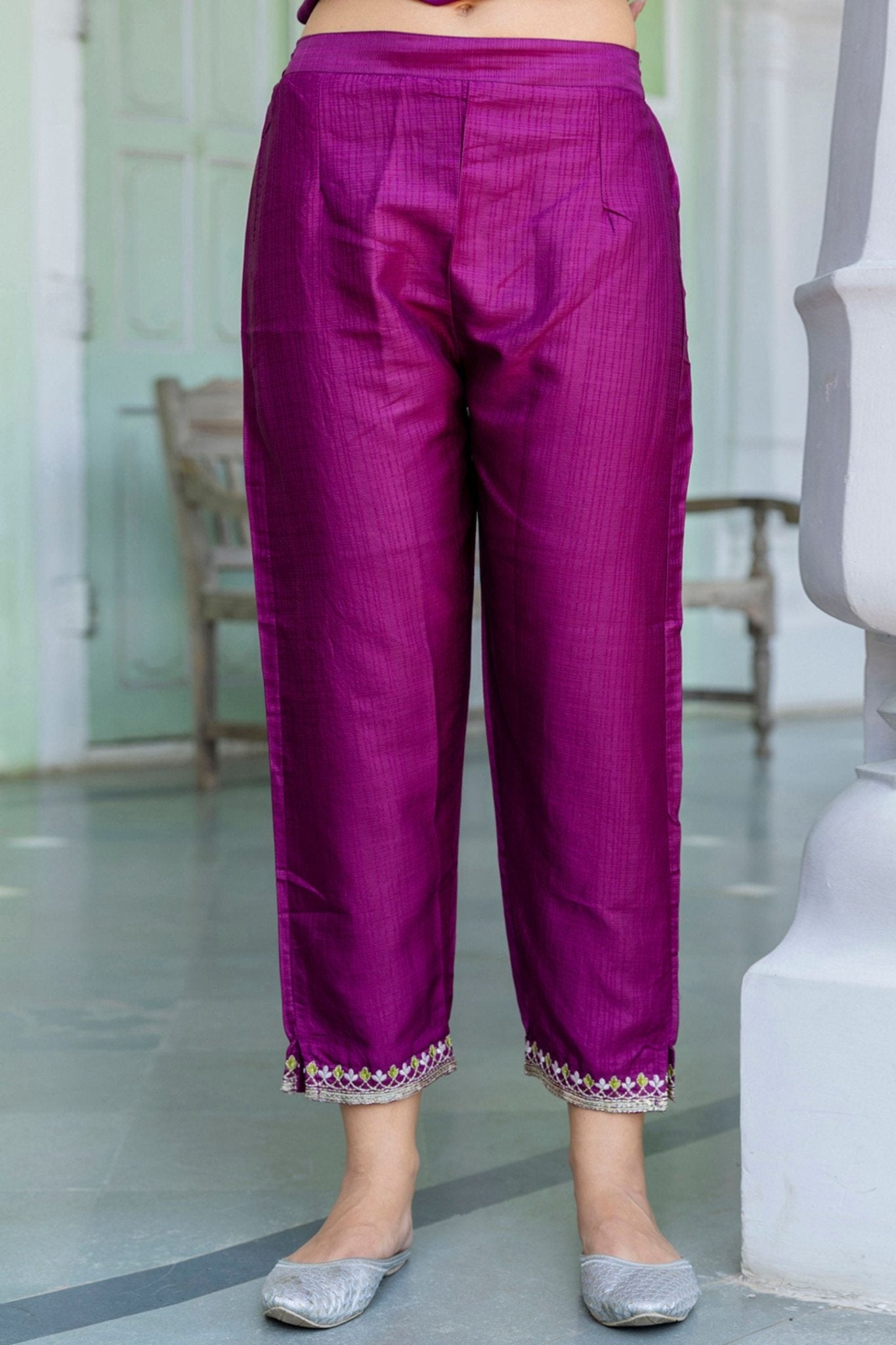 Magenta Embroidered Pant Style Salwar with Dupatta - Mangaldeep NX