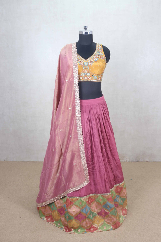 Magenta Lehenga with Mustard Embroidered Blouse and Dupatta - Mangaldeep NX