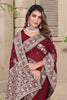 Maroon Embroidered Georgette Saree with Silver Floral Thread Work and Matching Blouse Piece - Mangaldeep NX