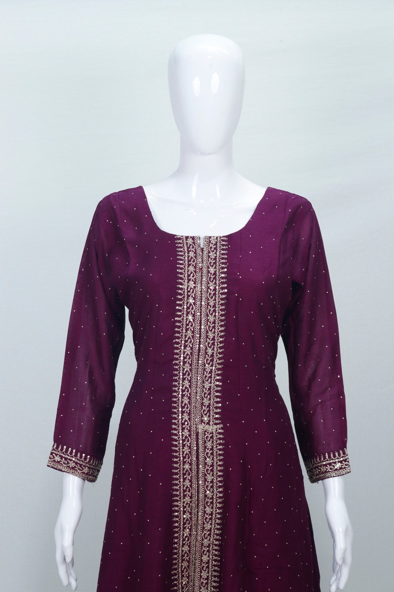 Maroon Heavy Embroidered Anarkali Kurta Set with Dupatta - Mangaldeep NX