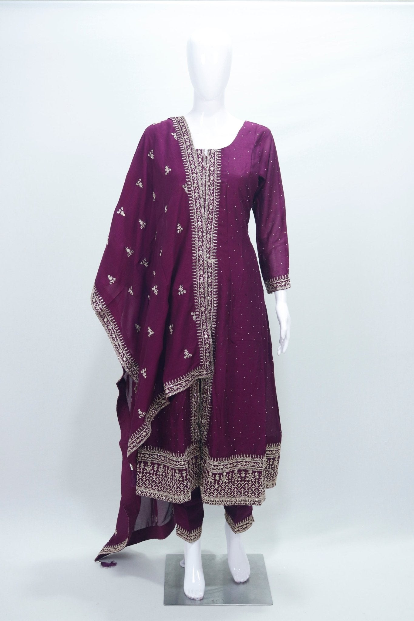 Maroon Heavy Embroidered Anarkali Kurta Set with Dupatta - Mangaldeep NX
