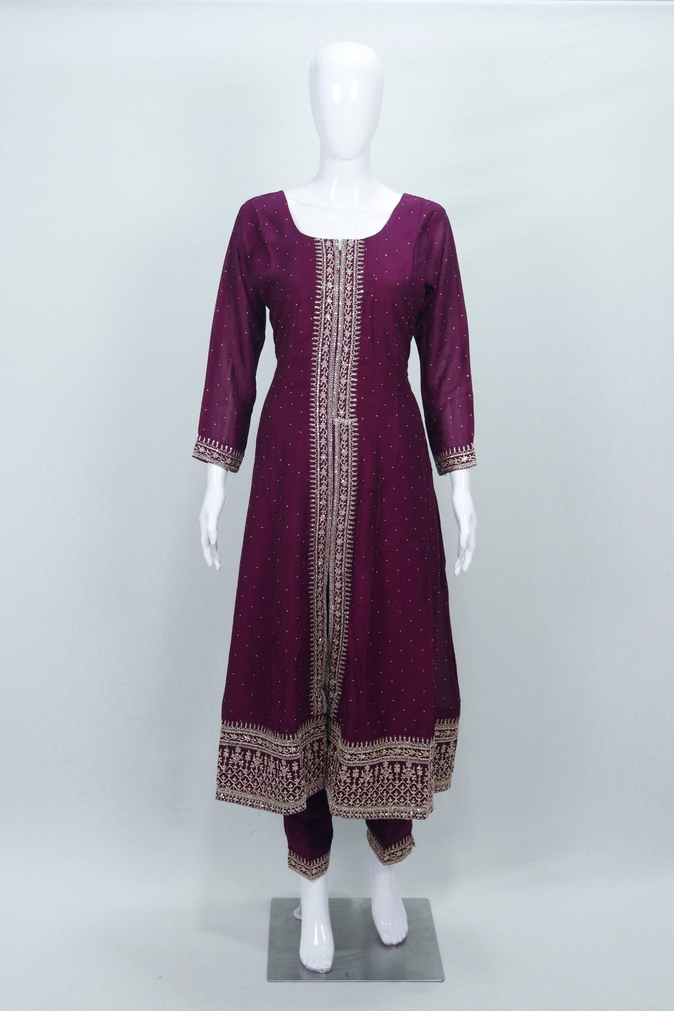 Maroon Heavy Embroidered Anarkali Kurta Set with Dupatta - Mangaldeep NX