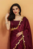 Maroon Satin Silk Saree with Golden Sequin Scalloped Border and Matching Blouse - Mangaldeep NX