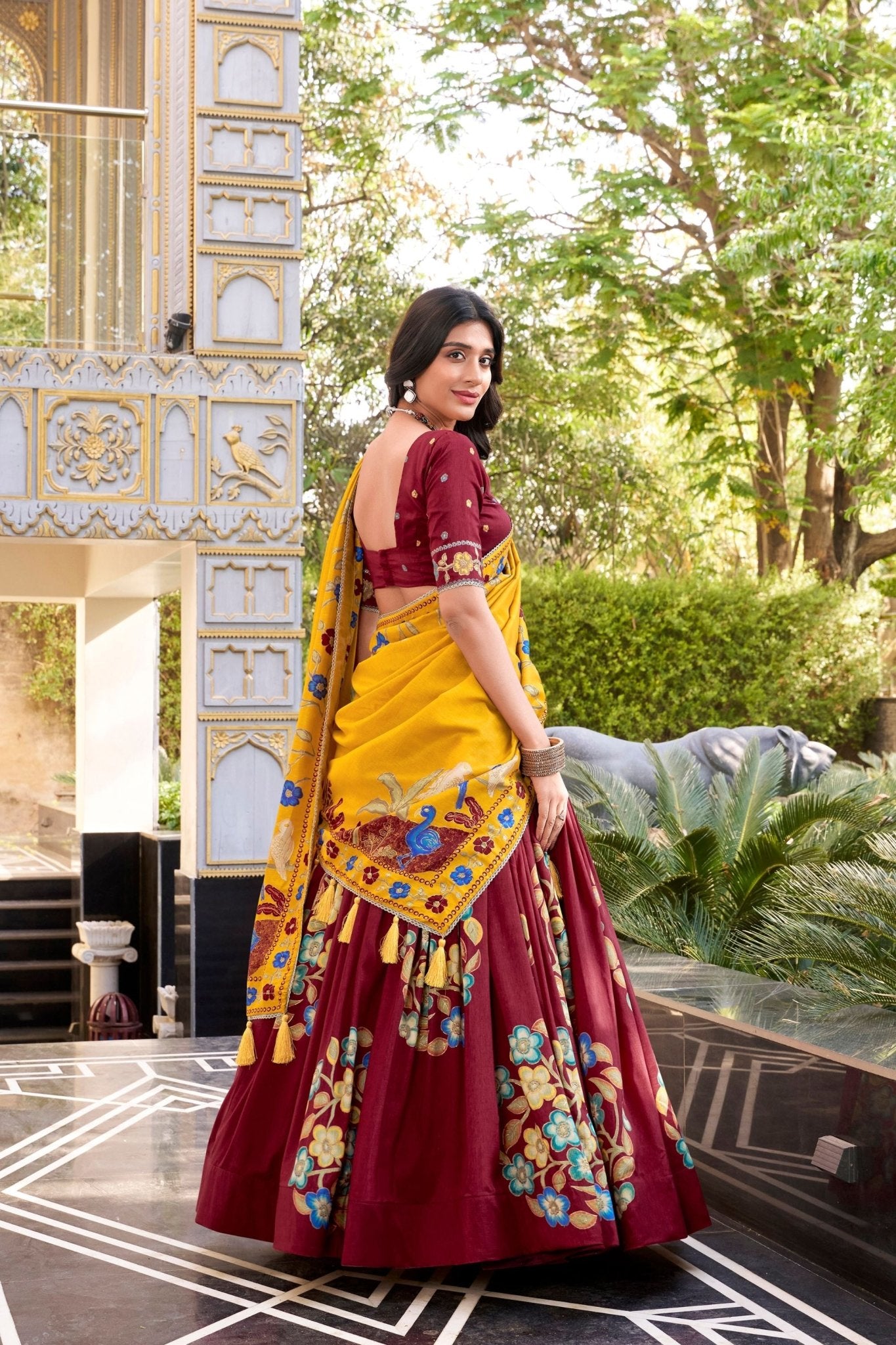 Maroon Tussar Silk Lehenga Choli with Digital Print Work for Festive Occasions - Mangaldeep NX