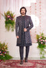 Men’s Black Designer Indo - Western Sherwani with Geometric Pattern and Button Detailing - Mangaldeep NX