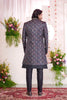 Men’s Black Designer Indo - Western Sherwani with Geometric Pattern and Button Detailing - Mangaldeep NX