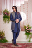 Men’s Navy Blue Indo‑Western Sherwani with Golden Brocade Jacket and Button Detailing - Mangaldeep NX