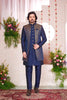 Men’s Navy Blue Indo‑Western Sherwani with Golden Brocade Jacket and Button Detailing - Mangaldeep NX