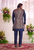 Men’s Navy Blue Indo‑Western Sherwani with Golden Brocade Jacket and Button Detailing - Mangaldeep NX