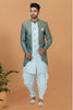 Men's Teal Blue Brocade Silk Indo Western Sherwani Dhoti Style - Mangaldeep NX