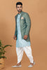 Men's Teal Blue Brocade Silk Indo Western Sherwani Dhoti Style - Mangaldeep NX