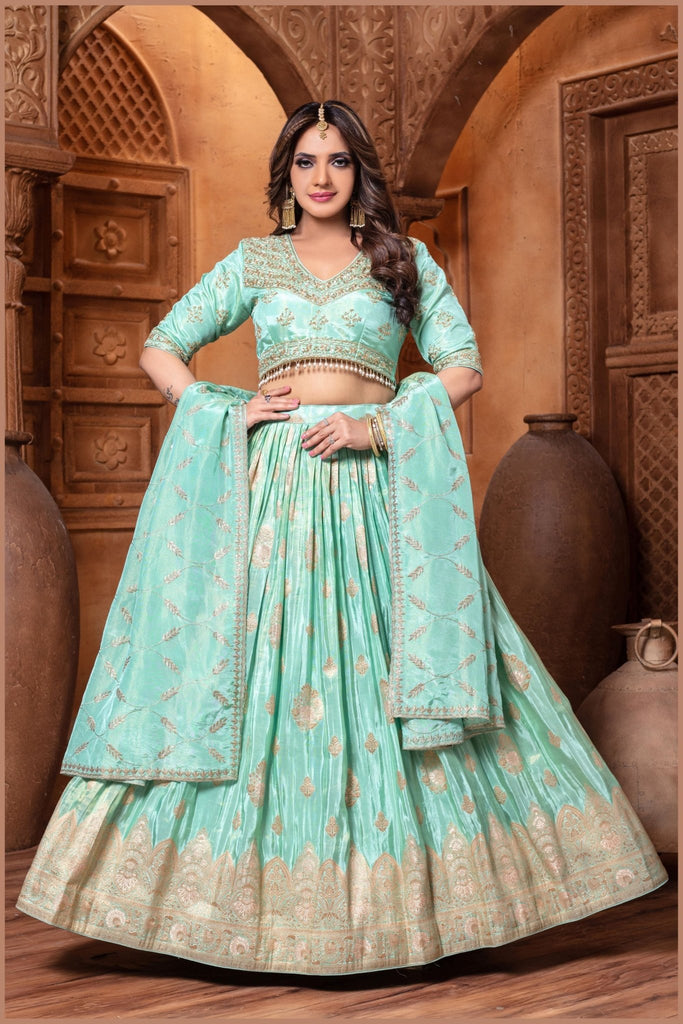 Mint Green Embroidered Silk Lehenga Choli with Dupatta - Mangaldeep NX