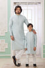 Mint Green Mirror Embroidered Kurta Pajama Set for Father and Son - Mangaldeep NX