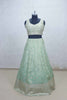 Mint Green Mirror Embroidered Lehenga Choli with V - Neck Blouse and Zari Work Dupatta - Mangaldeep NX