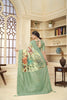 Mint Green with Multicolor Floral Printed Linen Silk Saree - Mangaldeep NX