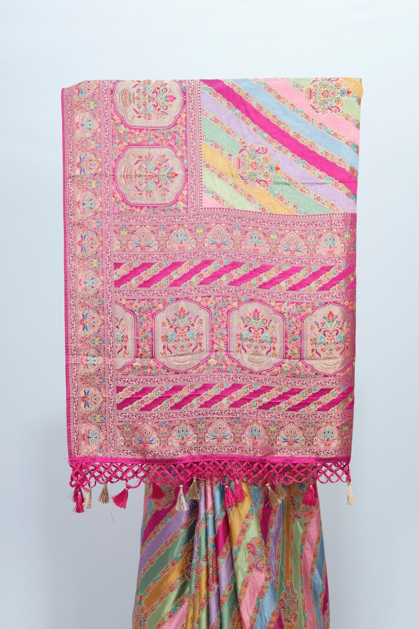 Multicolor Banarasi Silk Saree with Pink Zari Woven – Festive & Wedding Wear - Mangaldeep NX