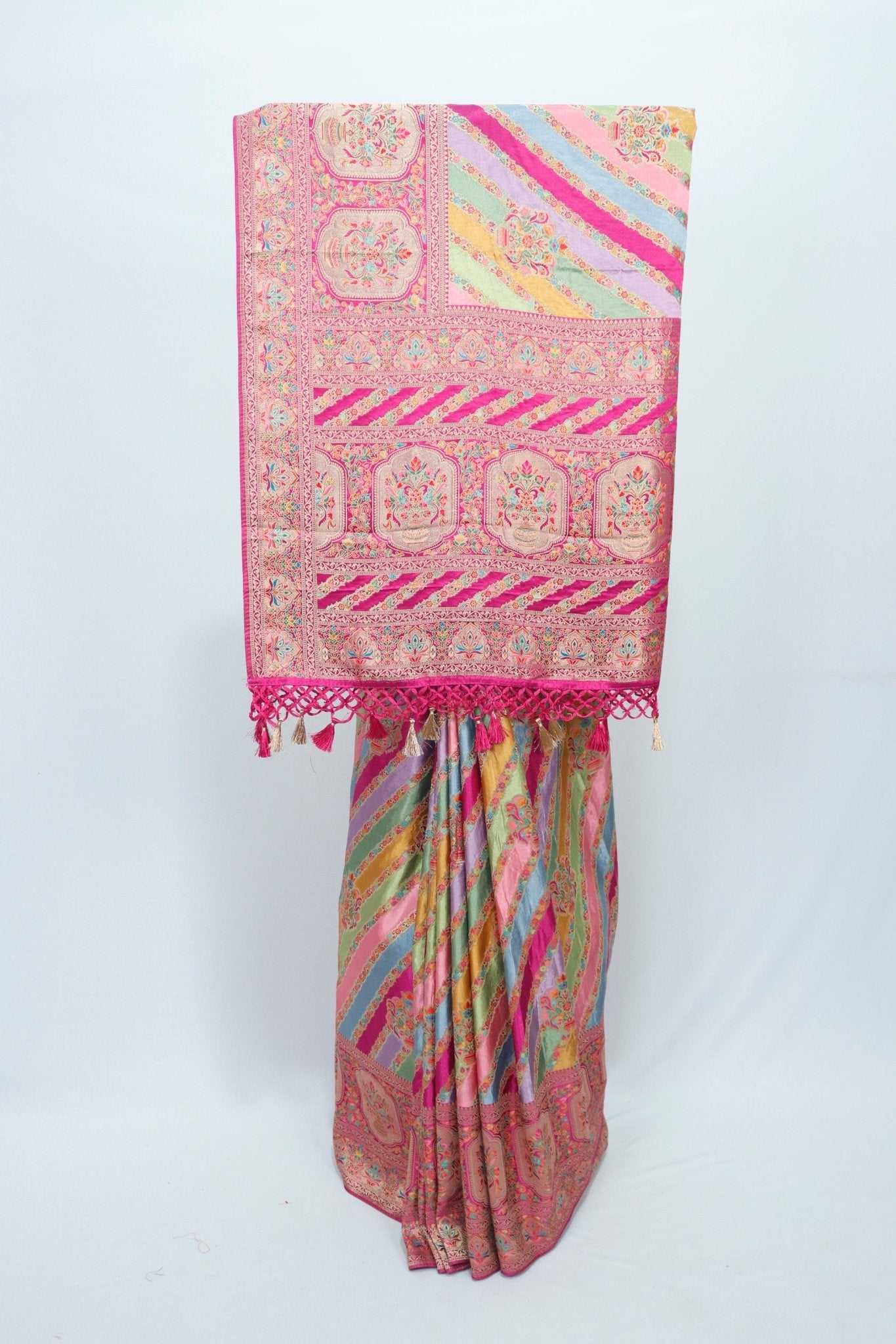 Multicolor Banarasi Silk Saree with Pink Zari Woven – Festive & Wedding Wear - Mangaldeep NX
