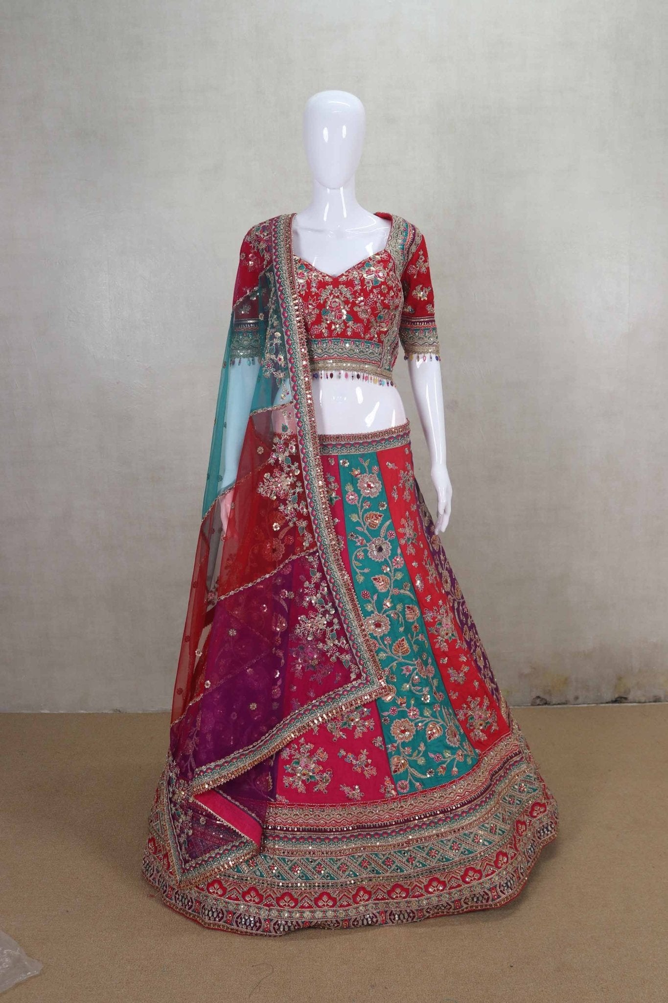 Multicolor Heavy Embroidered Wedding Lehenga Choli - Mangaldeep NX