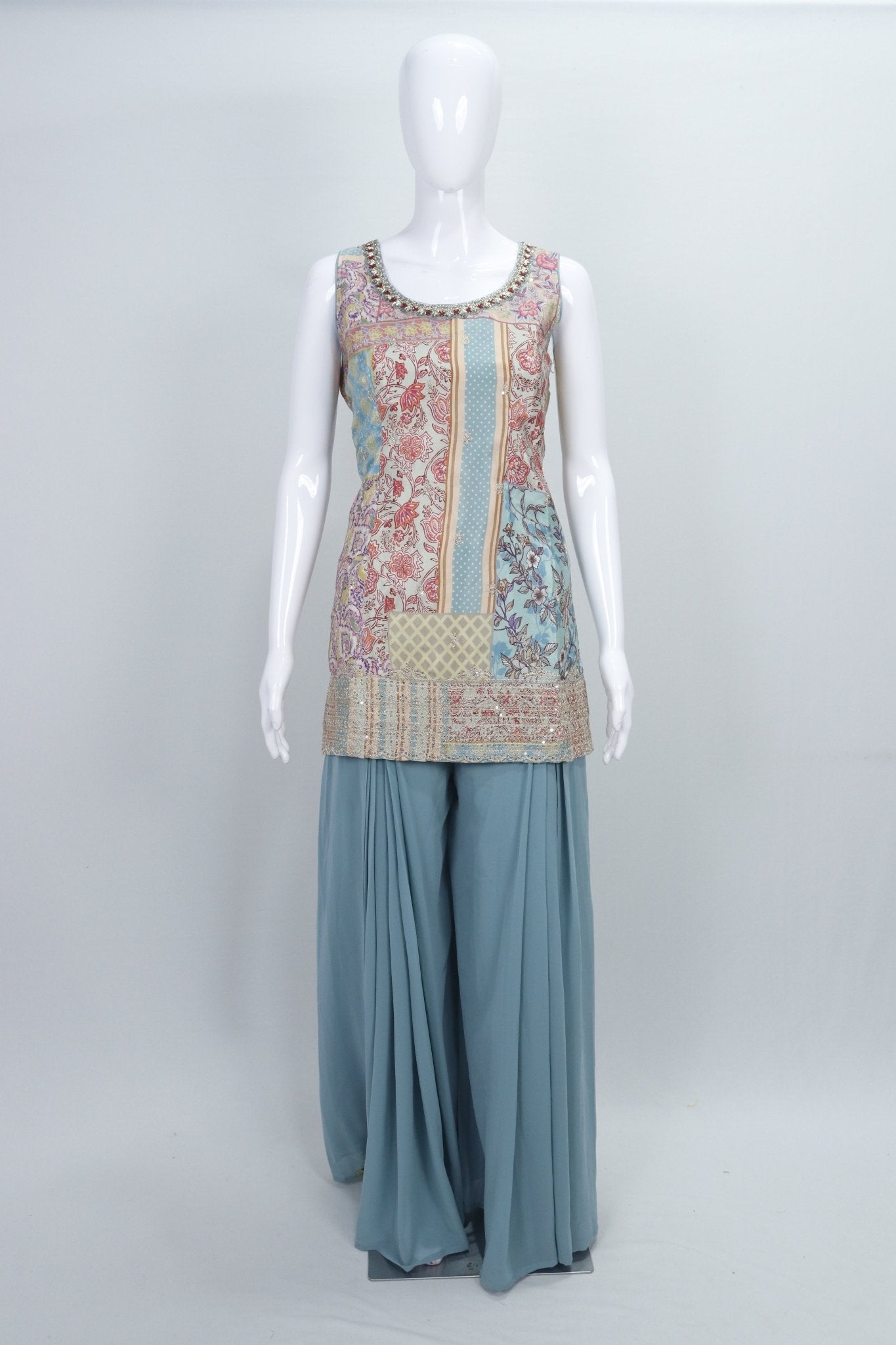 Multicolor Sleeveless Kurta with Palazzo Ethnic Wear for Women Festive Party Look - Mangaldeep NX