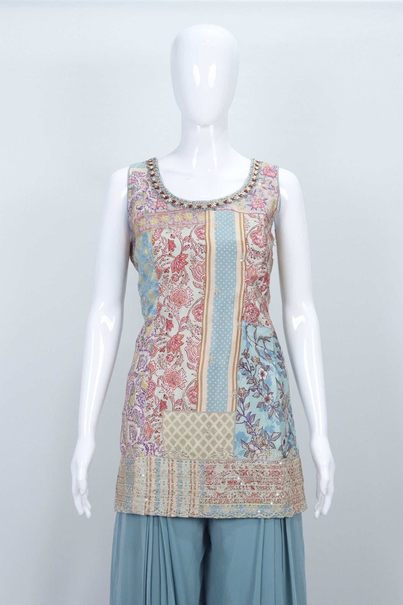 Multicolor Sleeveless Kurta with Palazzo Ethnic Wear for Women Festive Party Look - Mangaldeep NX